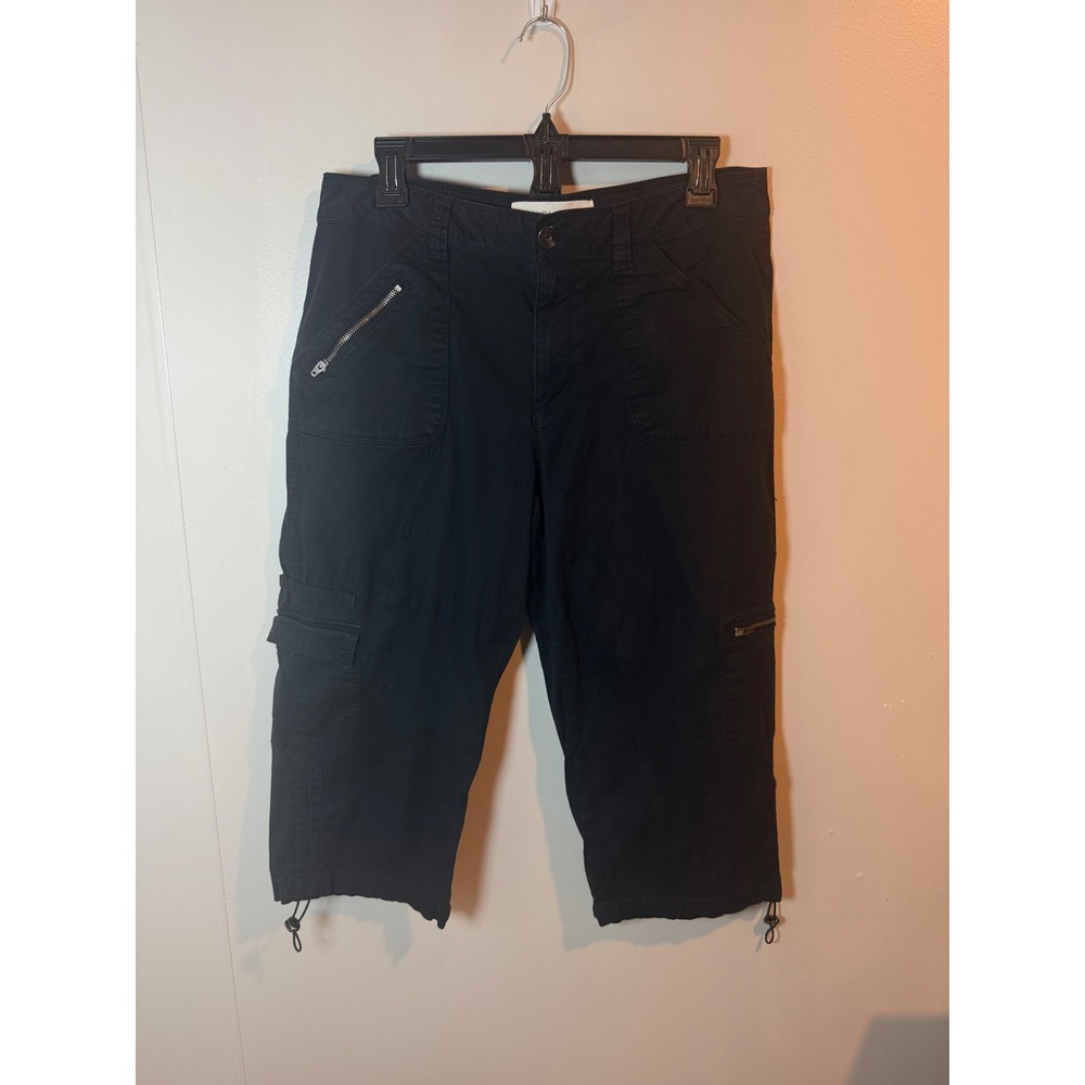 Fashion Bug Womens Black Cargo Capri Pants Size 12 Adjustable Toggle Hem Utility - Picture 5 of 10
